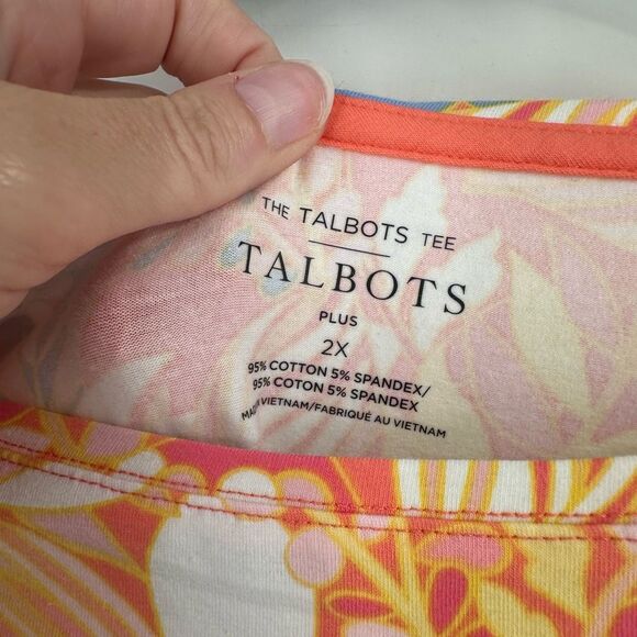 Talbots Tee 3/4‎ Sleeve Boat Neck Shirt Knit Stretch Floral Orange Size 2X - Picture 4 of 9